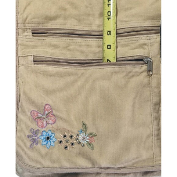 Mudd Vintage Denim Messenger Bag 00s Y2K Beige Floral Embroidered Crossbody - Picture 11 of 16